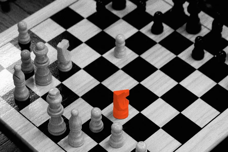 Schachbrett, der Springer in Orange